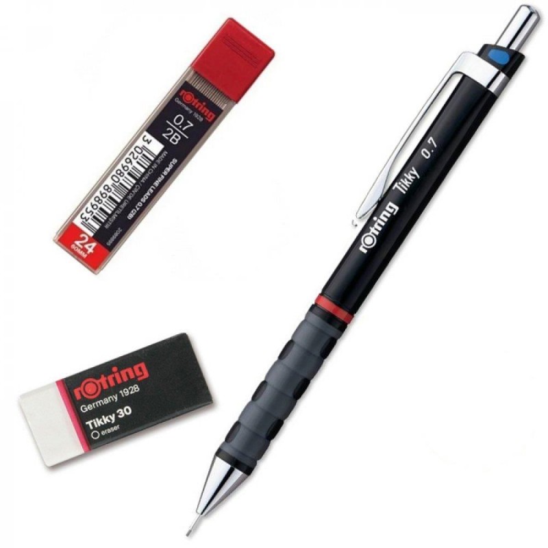 Rotring Μολύβι Tikky 0.7 Black με Μύτες και Γόμα T30