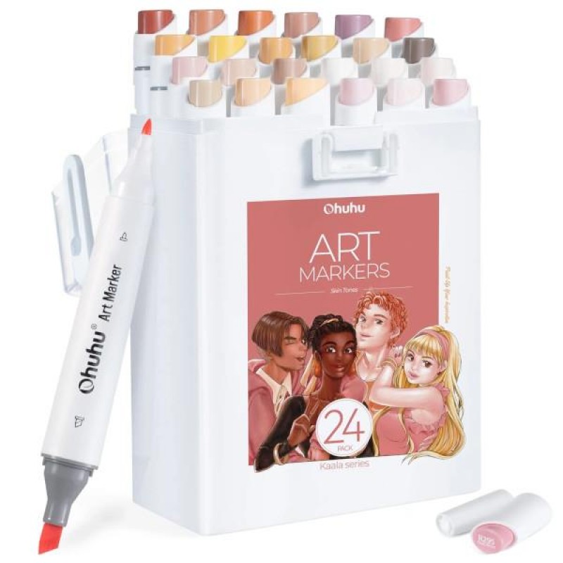 Ohuhu Art Markers Σετ 24 Μαρκαδόροι Διπλής Μύτης σε Κασετίνα Skin Tones