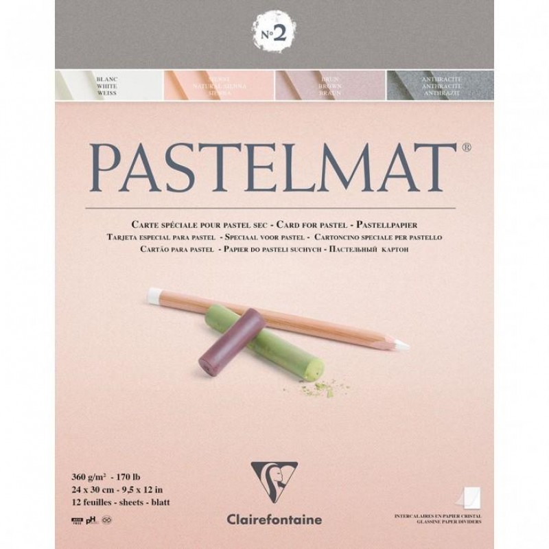 Clairefontaine Μπλοκ Pastelmat Nο.2 Κολλητό 12 Χρωματιστά Φύλλα 24x30cm 360gr