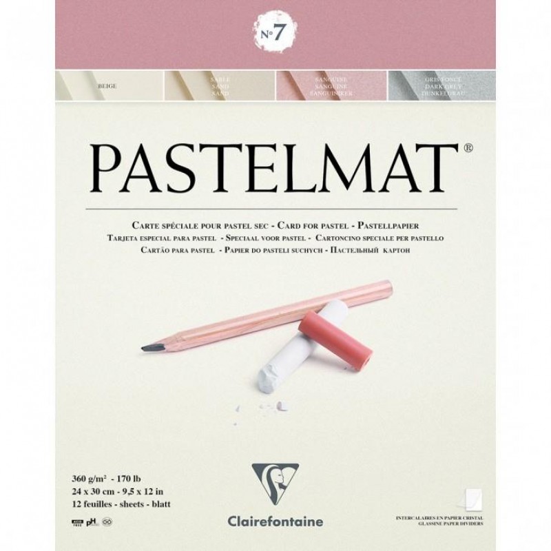 Clairefontaine Μπλοκ Pastelmat Nο.7 Κολλητό 12 Χρωματιστά Φύλλα 24x30cm 360gr