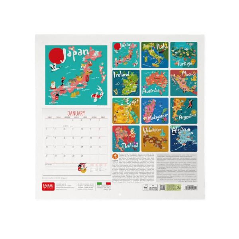 Legami 2025 Wall Calendar 30x29cm Travel