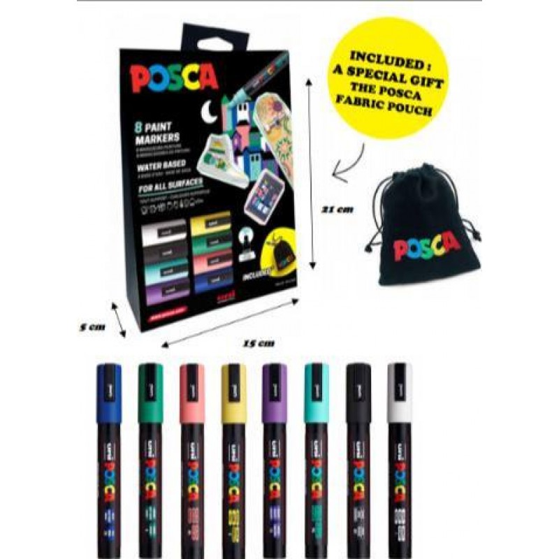 Σετ 8 Μαρκαδόροι Posca PC-5M με Τσαντάκι Posca