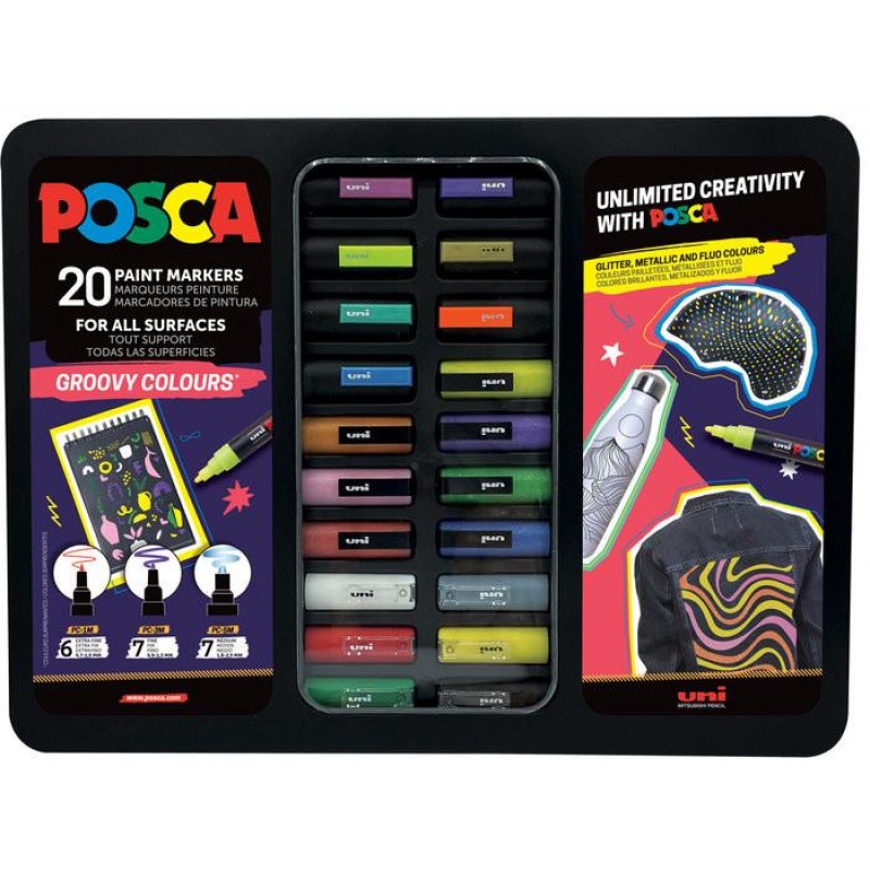 Posca Μεταλλική Κασετίνα Groovy Colours με 20 Μαρκαδόρους