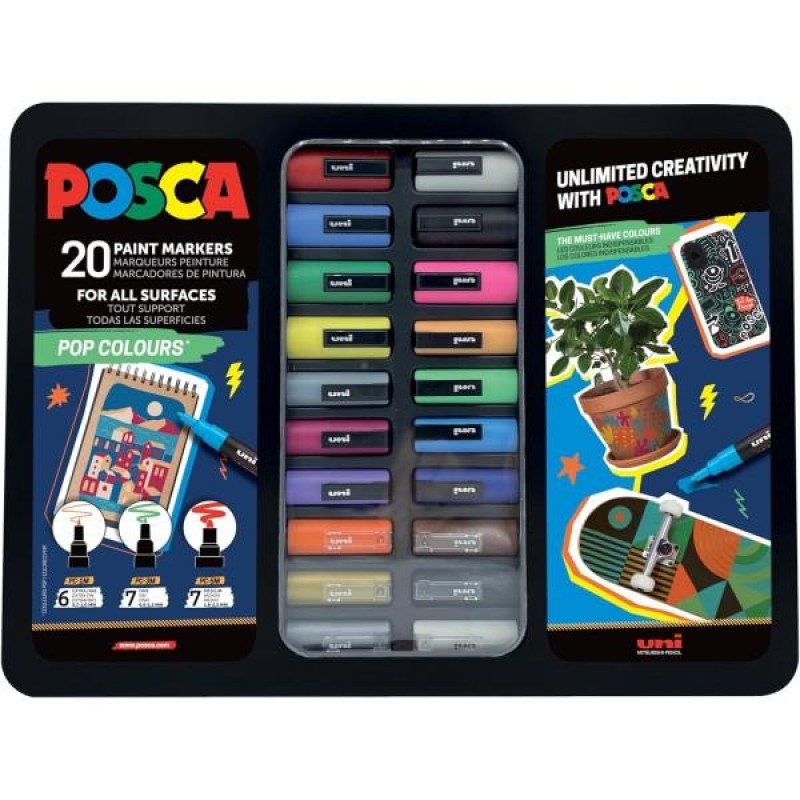 Posca Μεταλλική Κασετίνα Pop Colours με 20 Μαρκαδόρους