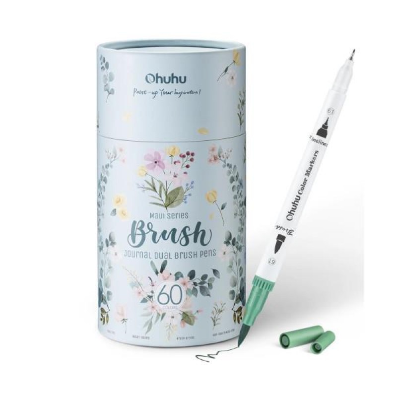 Ohuhu Σετ 60 Μαρκαδόροι νερού Διπλής Μύτης Brush - Fineliner