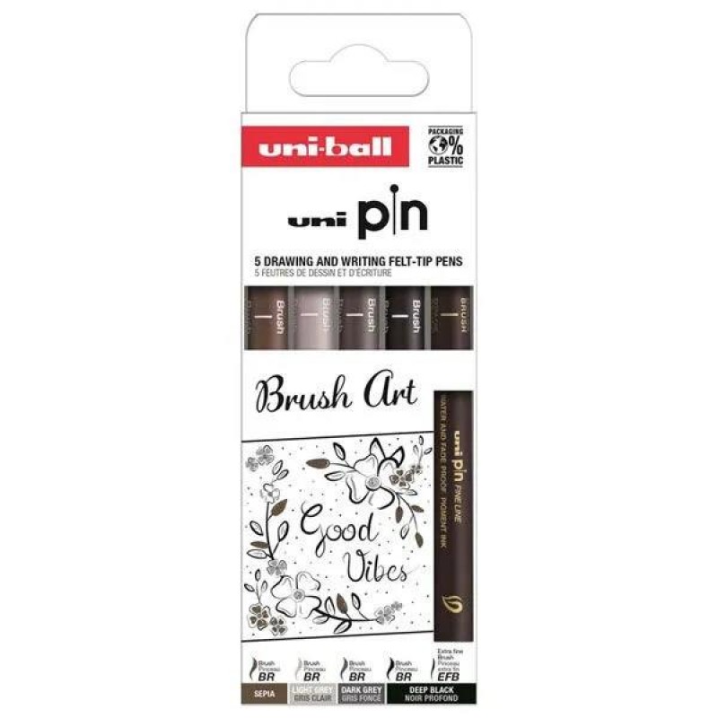 Uni Pin Brush Art Σετ 5 Μαρκδοράκια Brush Sepia/Grey/Black