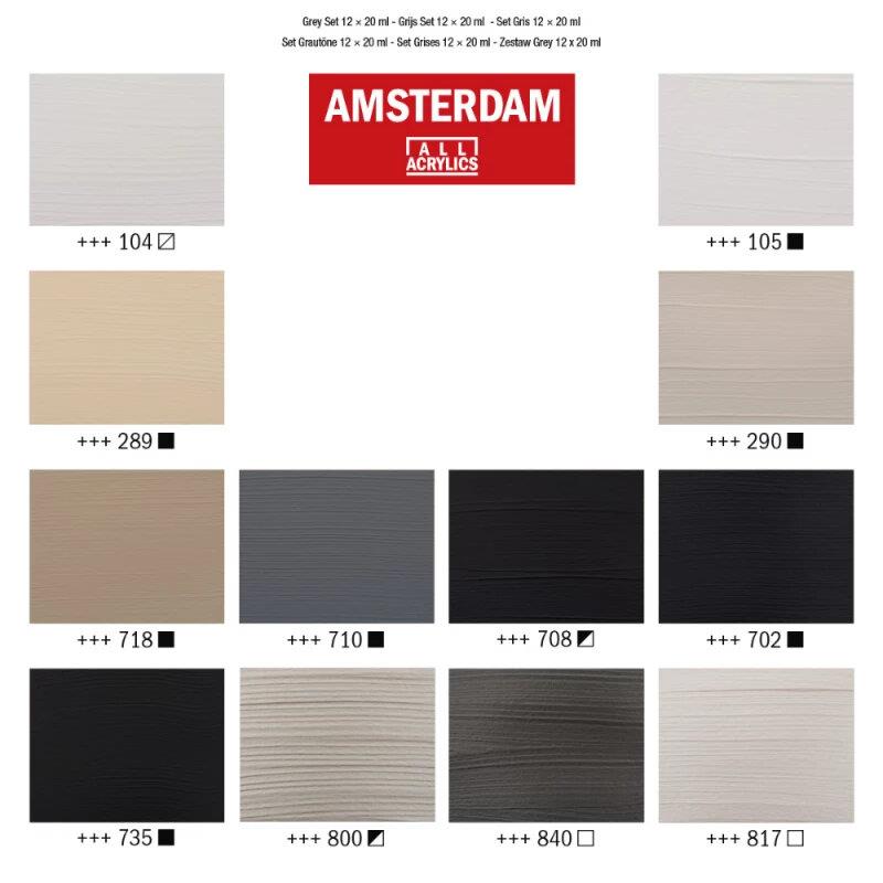 Amsterdam Σετ 12 Ακρυλικά Χρώματα 20ml Grey Tones