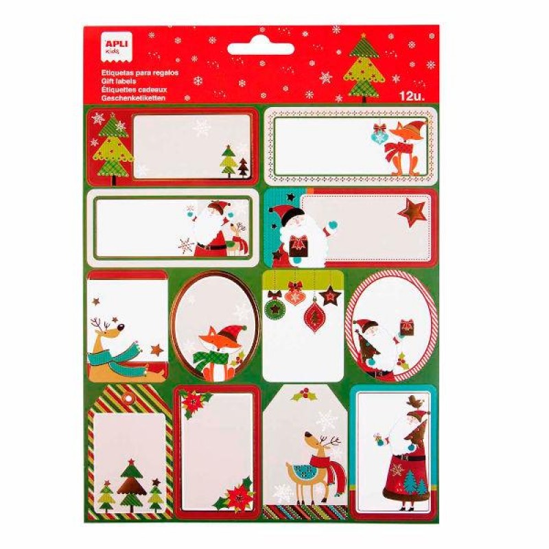 Apli 12 Christmas Gift labels - Reindeer scarf