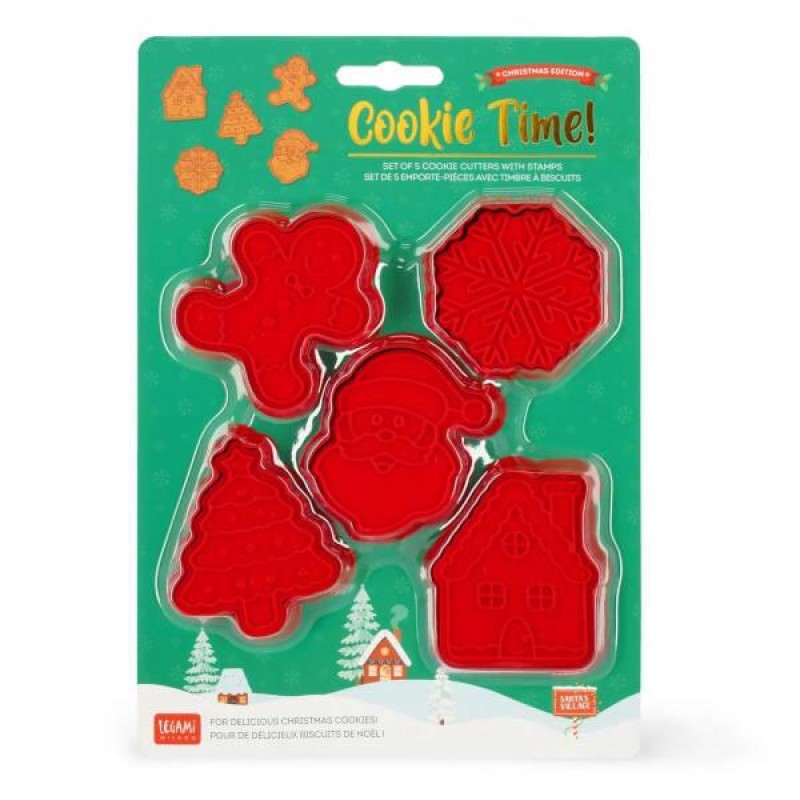 Legami Set of 5 Cookie Cutters with Stamps - Cookie Time!