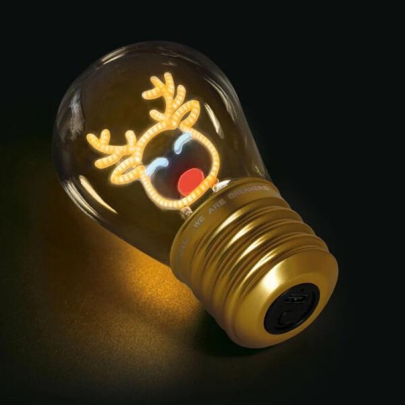 Legami Lightbulb-Shaped Table Lamp - Bulb Fiction Reindeer