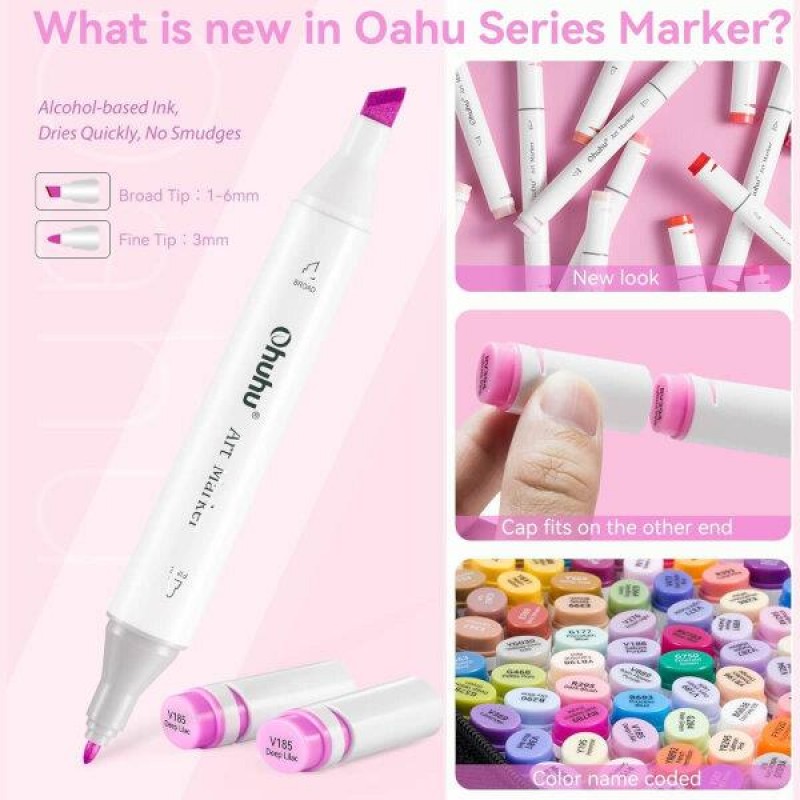 Ohuhu Art Markers Σετ 80 Μαρκαδόροι Διπλής Μύτης (Λεπτή-Πλακέ) σε Κασετίνα