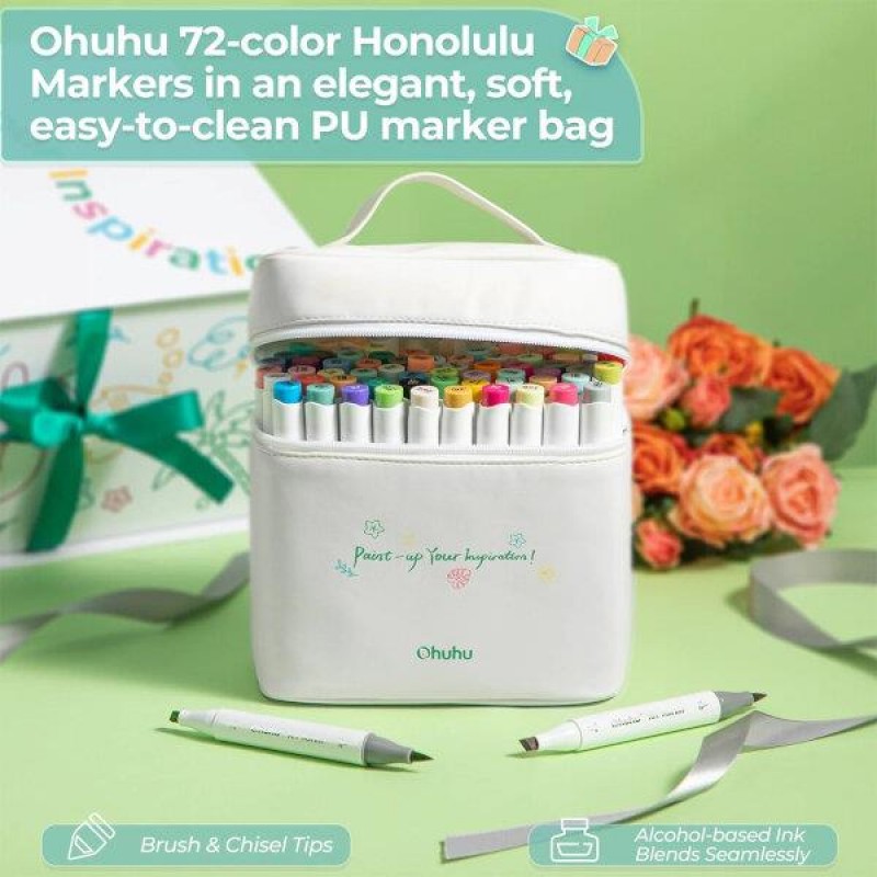 Ohuhu Art Markers Gift Box Σετ 72 Μαρκαδόροι Διπλής Μύτης και Αξεσουάρ