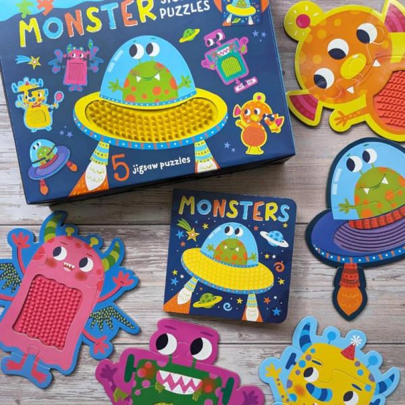 Touch and Feel Puzzle and Board Book Set - Monsters