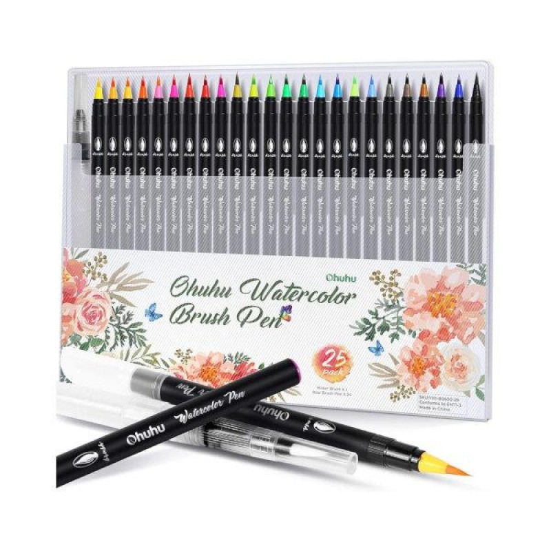 Ohuhu Watercolor Brush Markers Σετ 25 Μαρκαδόρων Brush