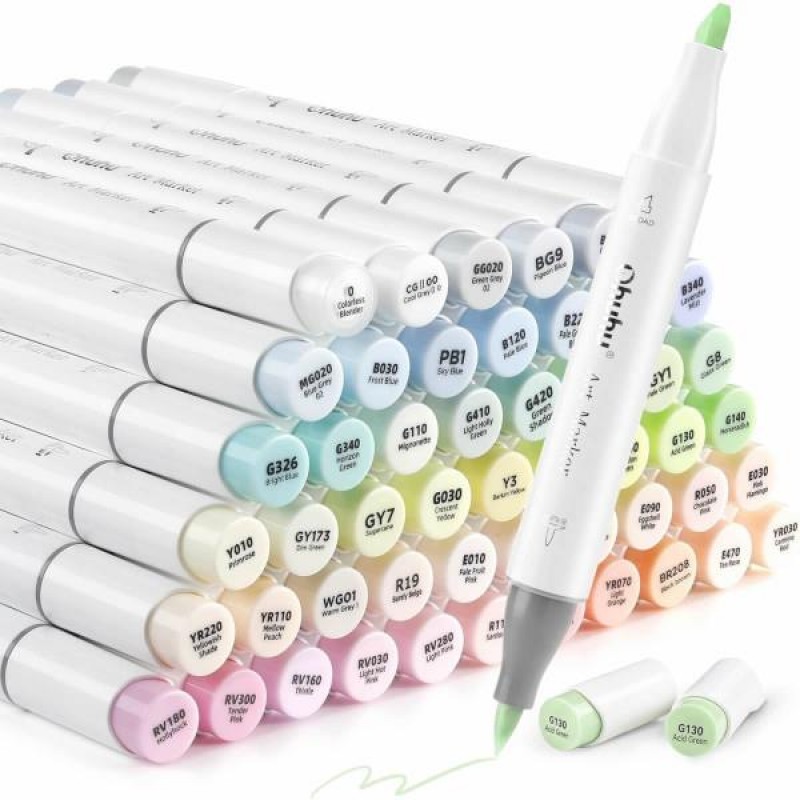 Ohuhu Art Markers Σετ 48 Μαρκαδόροι Διπλής Μύτης Brush-Chisel σε Παστέλ Τόνους