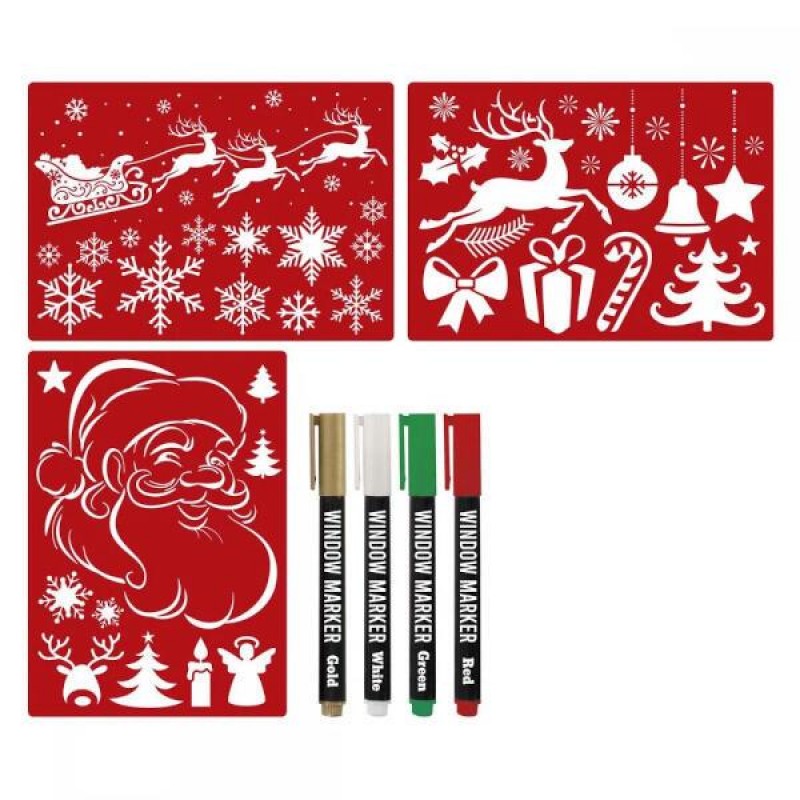 Moxy Christmas Window Decoration Set (4 Markers + 3 Stencils)