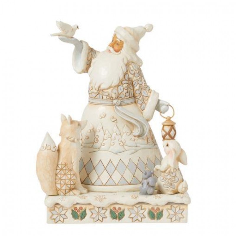 Jim Shore The Best Gift is Each Other (White Woodland Santa with Animals Figurine) 20cm