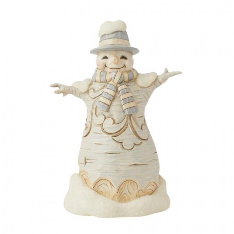 Jim Shore Forest Flurries (White Woodland Carved Snowman Figurine) 14cm